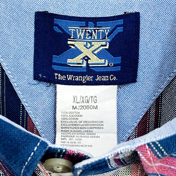 Wrangler Twenty X Men's Shirt Size XL Blue Red Plaid Button Down Casual Western - Picture 5 of 10